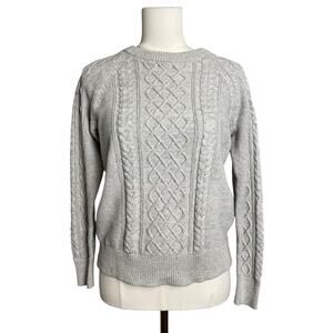 Gap Cable Knit Sweater Medium Heather Gray Crew Neck Cotton Raglan OC Cable